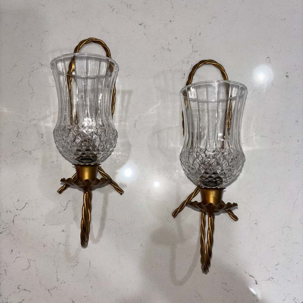 Homco Gold Metal Twisted Rope Wall Sconce Candle Holders Pair